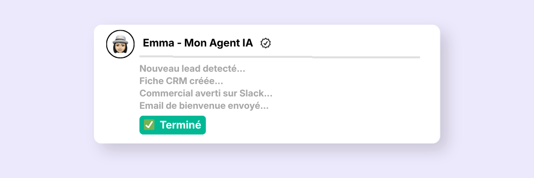 Illustration d'un agent IA et d'un workflow connectés aux outils d'entreprise